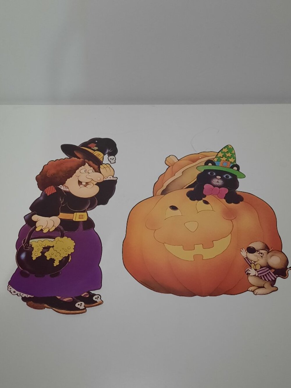 Vintage 1984 American Greetings Halloween Die Cuts Lot 2 Witch Pumpkin Cat